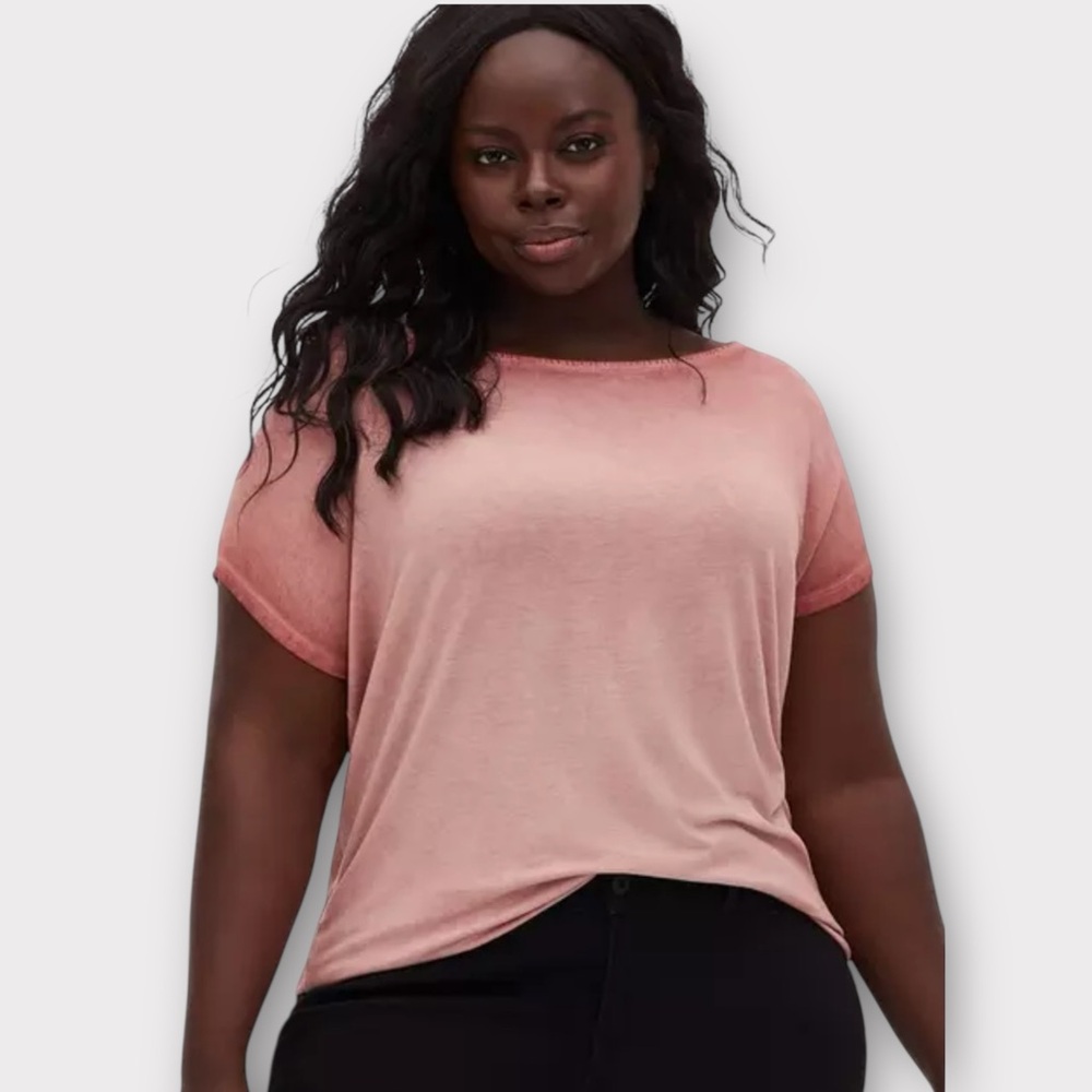 Torrid Super Soft Boatneck Short Sleeve Tee L Faded Coral Spice NWT Relaxed Fit